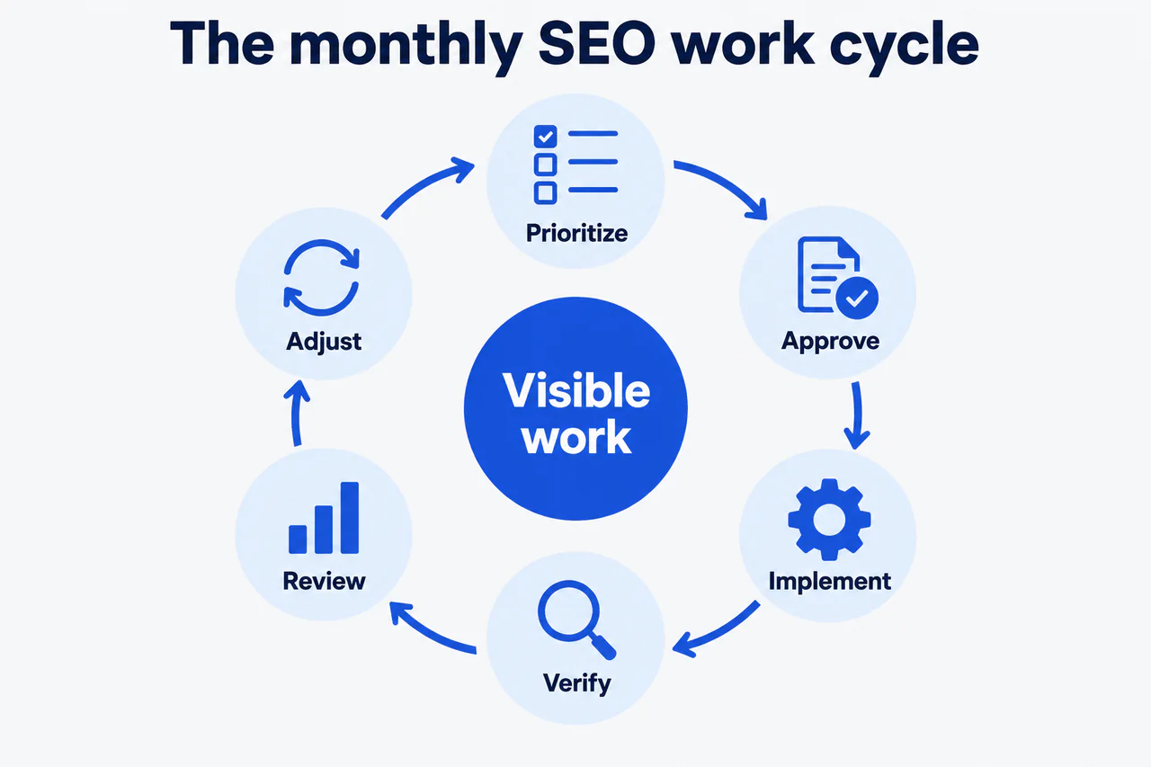 Monthly plastic surgery SEO services with visible implementation and review checkpoints.