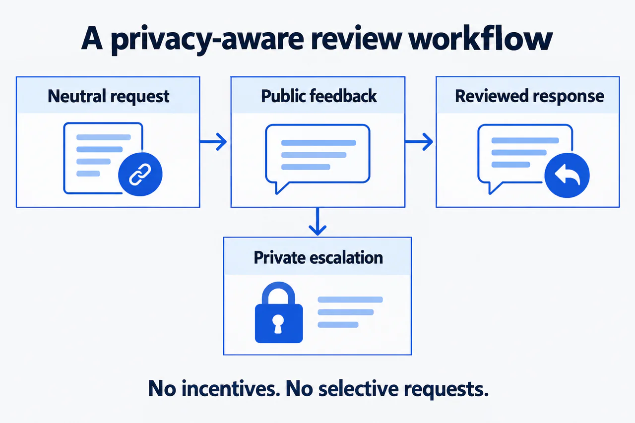 Patient reviews and local SEO workflow with neutral requests and private escalation.