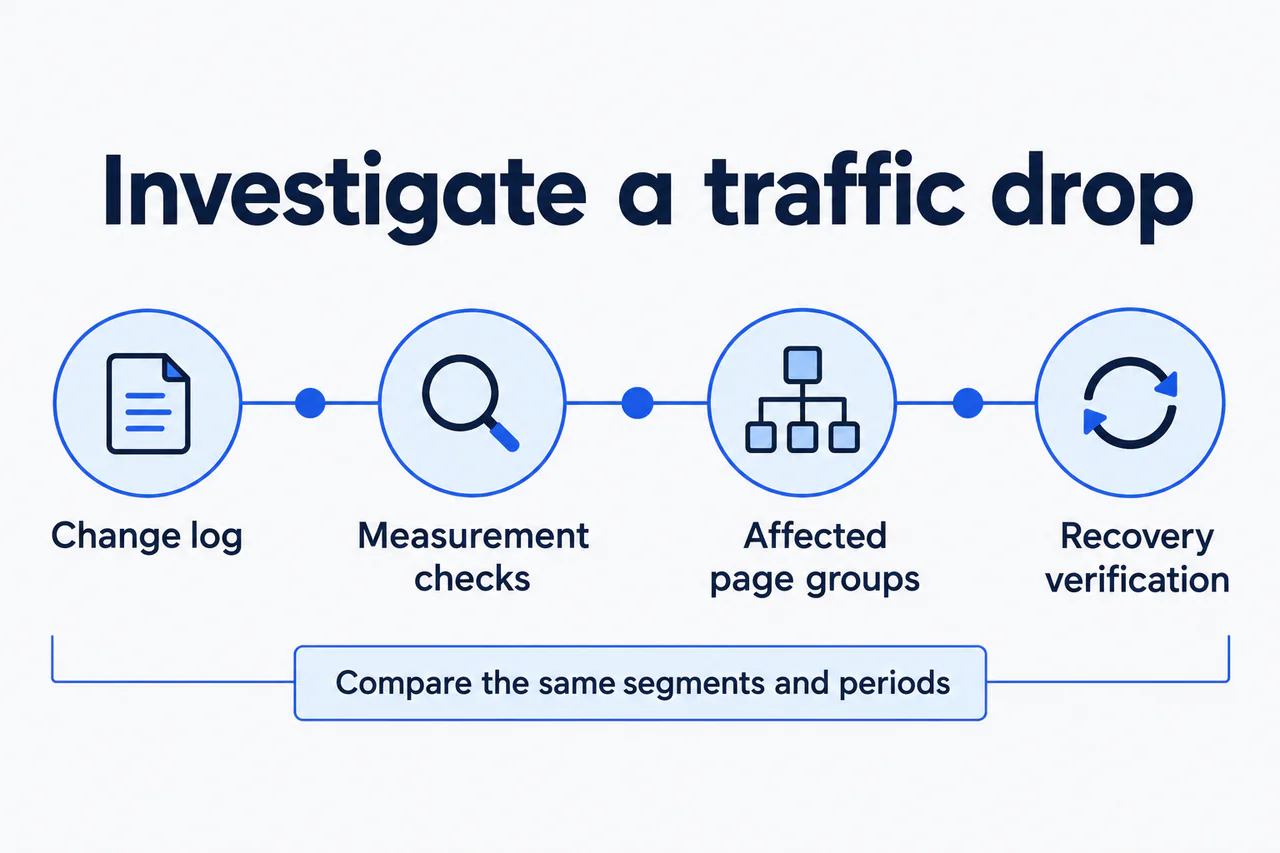 Plastic surgery organic traffic drop investigation using an incident timeline and segmented evidence.